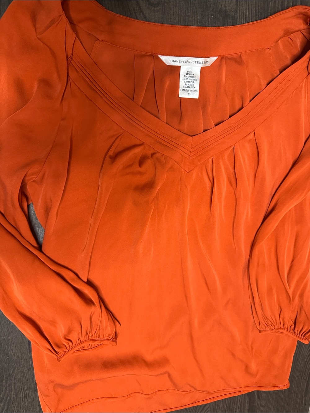 Diane Von Furstenberg Bright Orange V-Neck Long Sleeve Blouse